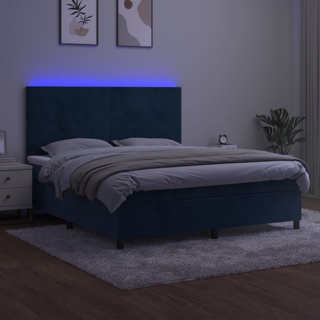 Sommier à lattes de lit avec matelas LED Bleu foncé 180x200 cm