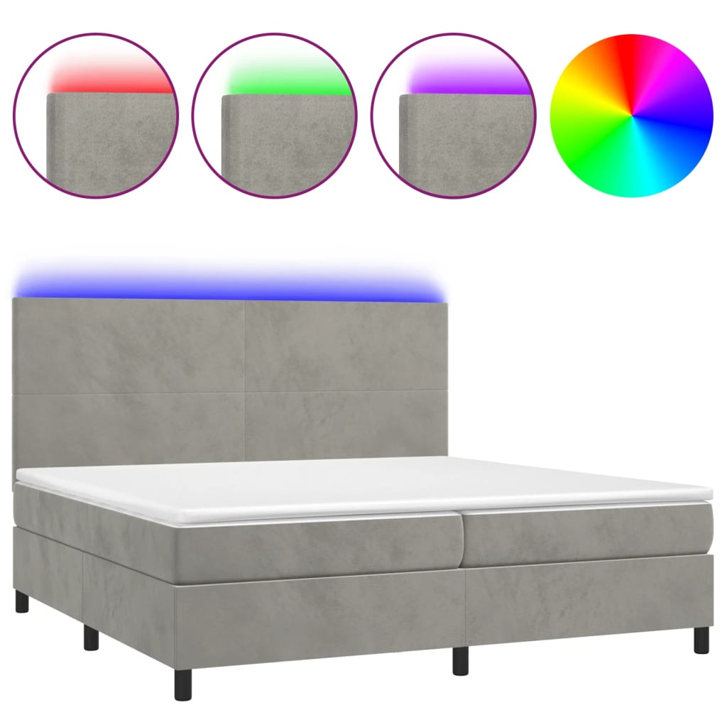 Sommier à lattes de lit avec matelas LED Gris clair 200x200 cm