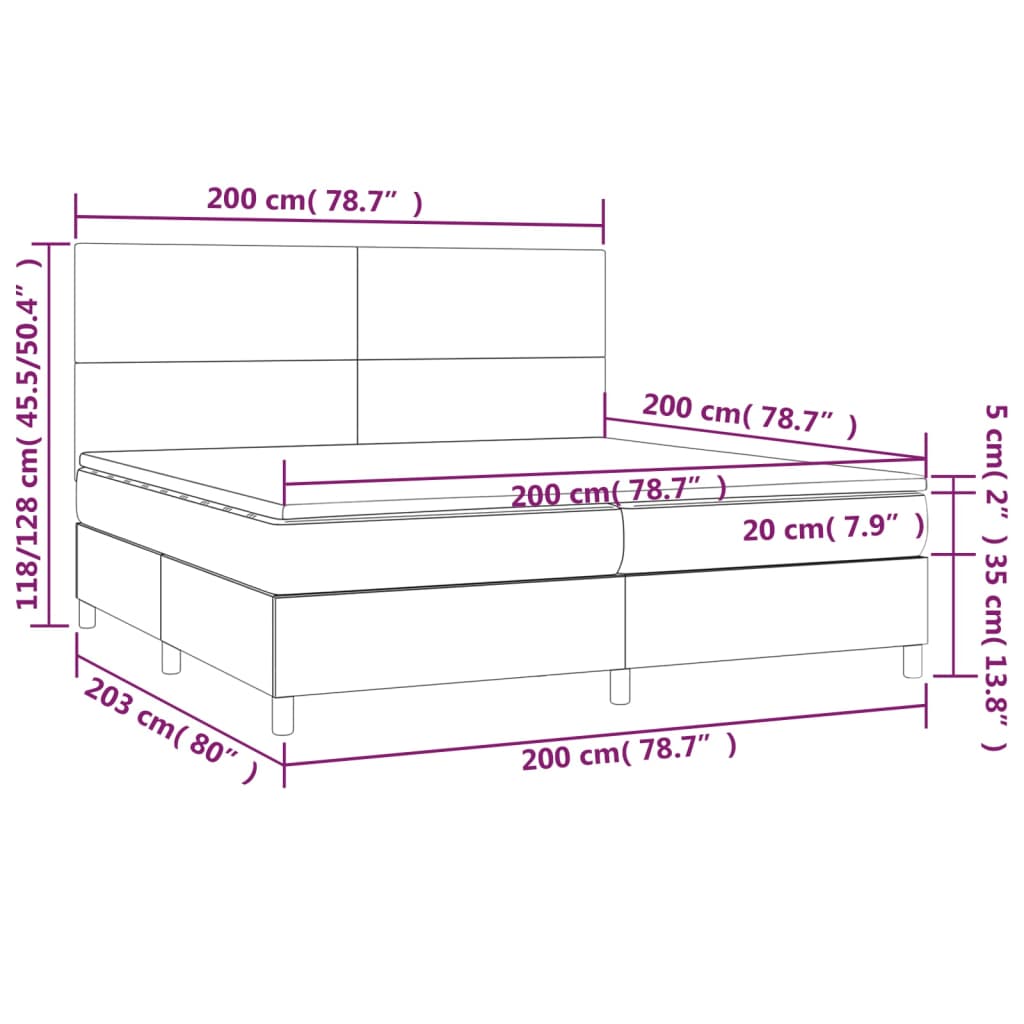 Sommier à lattes de lit avec matelas LED Gris clair 200x200 cm