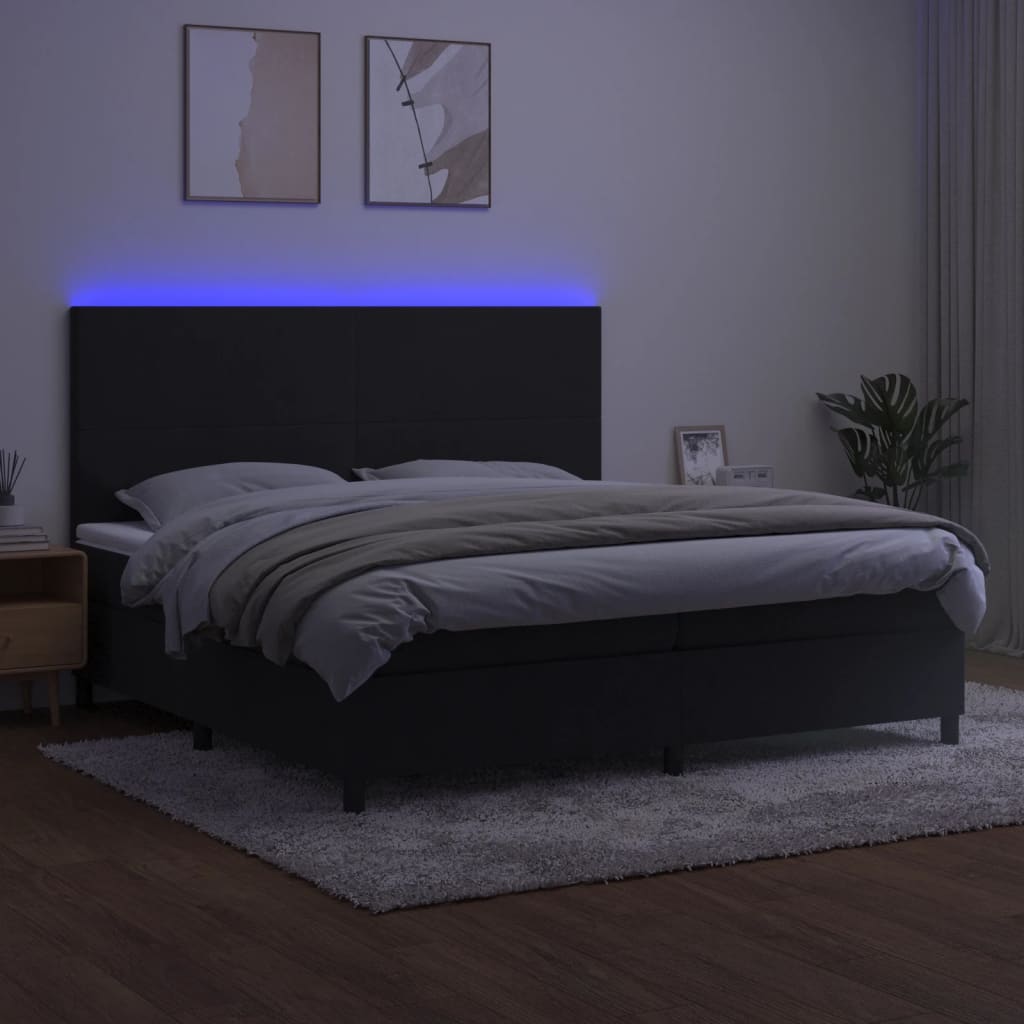 Sommier à lattes de lit et matelas LED Noir 200x200 cm Velours