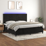 Sommier à lattes de lit et matelas LED Noir 200x200 cm Velours