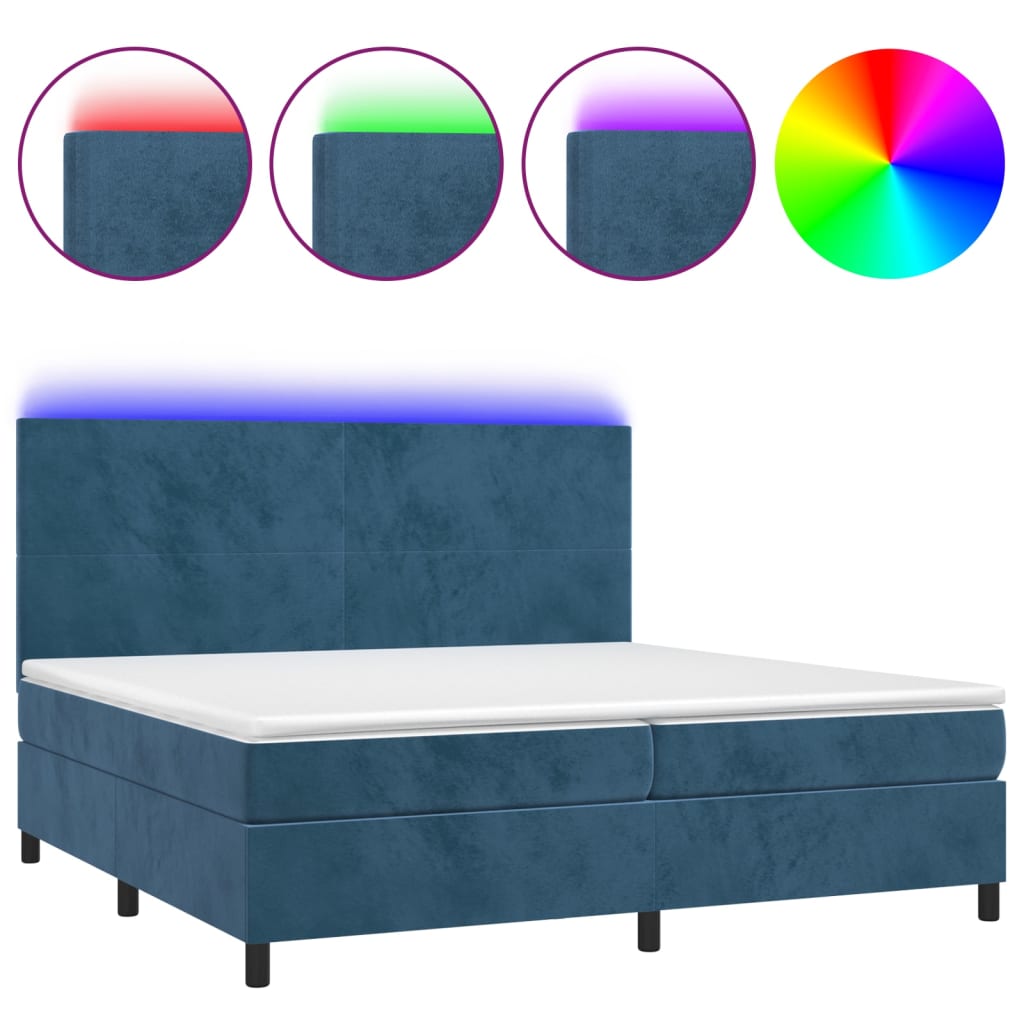 Sommier à lattes de lit avec matelas LED Bleu foncé 200x200 cm