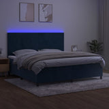 Sommier à lattes de lit avec matelas LED Bleu foncé 200x200 cm