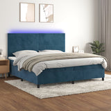 Sommier à lattes de lit avec matelas LED Bleu foncé 200x200 cm