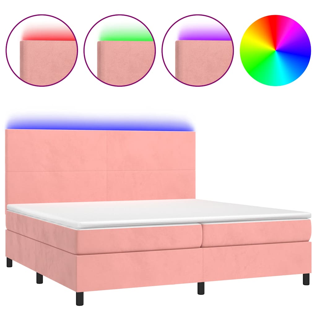 Sommier à lattes de lit et matelas LED Rose 200x200 cm Velours