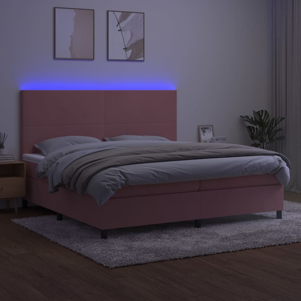 Sommier à lattes de lit et matelas LED Rose 200x200 cm Velours