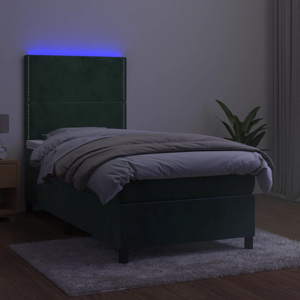 Sommier à lattes de lit avec matelas et LED Vert foncé 80x200cm