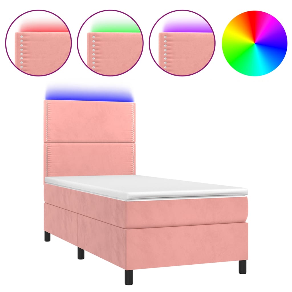 Sommier à lattes de lit avec matelas LED Rose 80x200 cm Velours