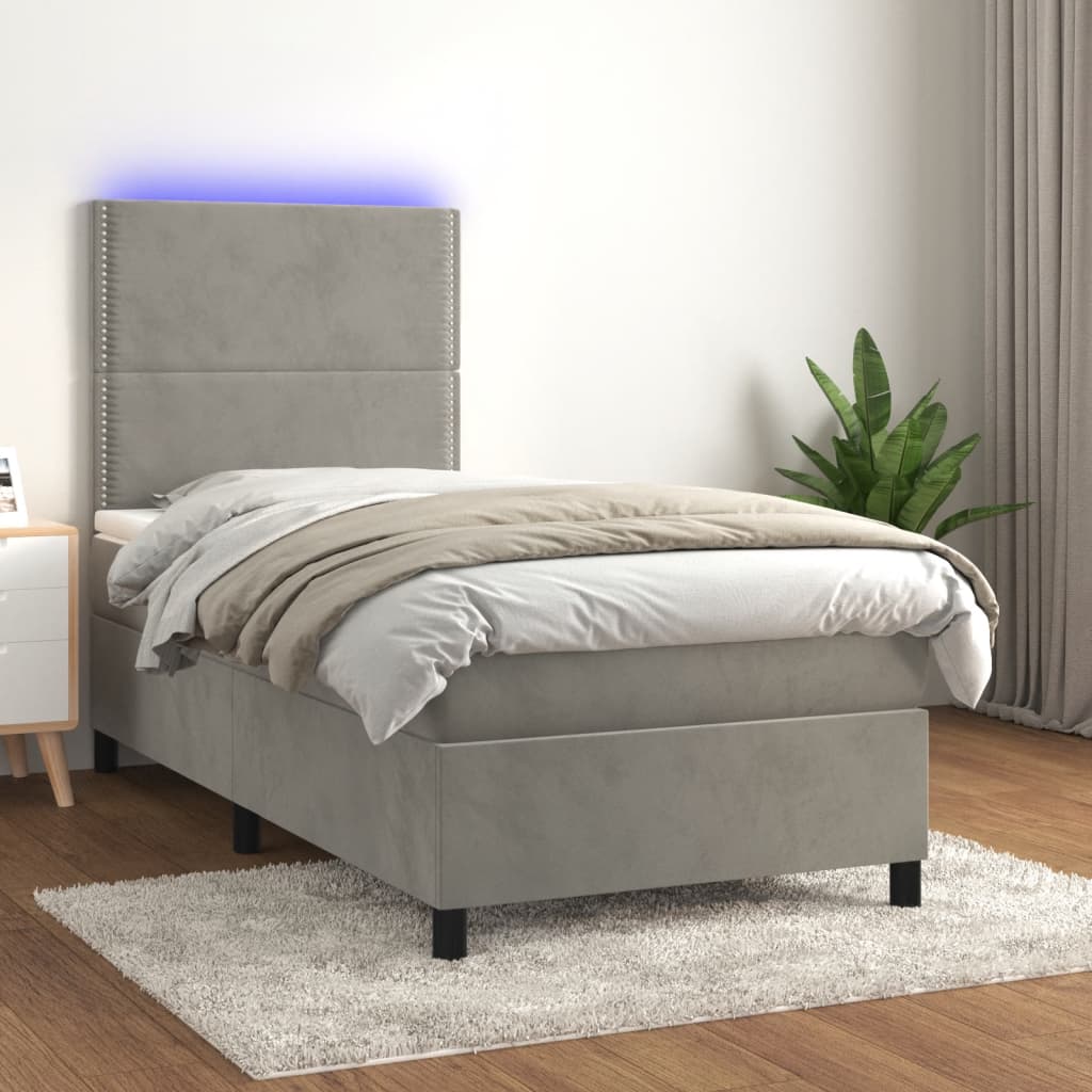 Sommier à lattes de lit avec matelas et LED Gris clair 90x190cm