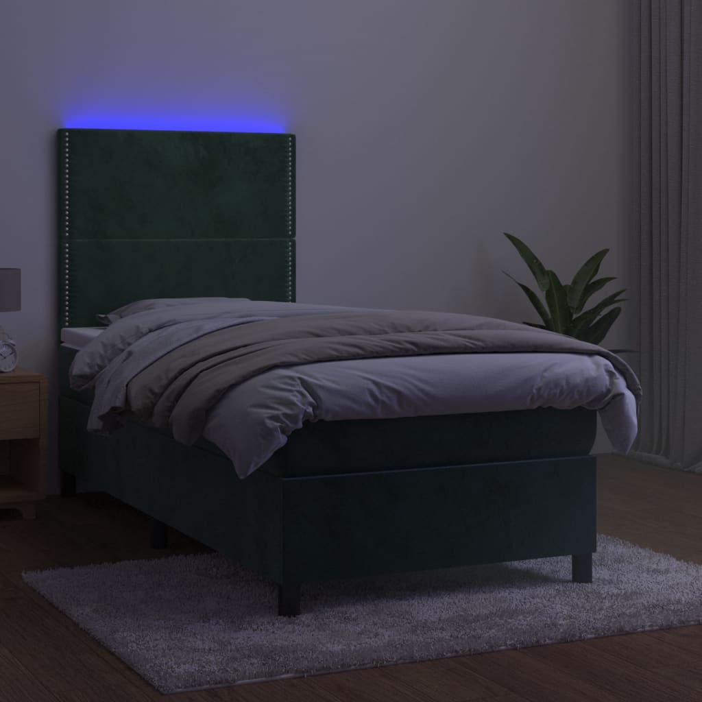 Sommier à lattes de lit avec matelas et LED Vert foncé 90x200cm