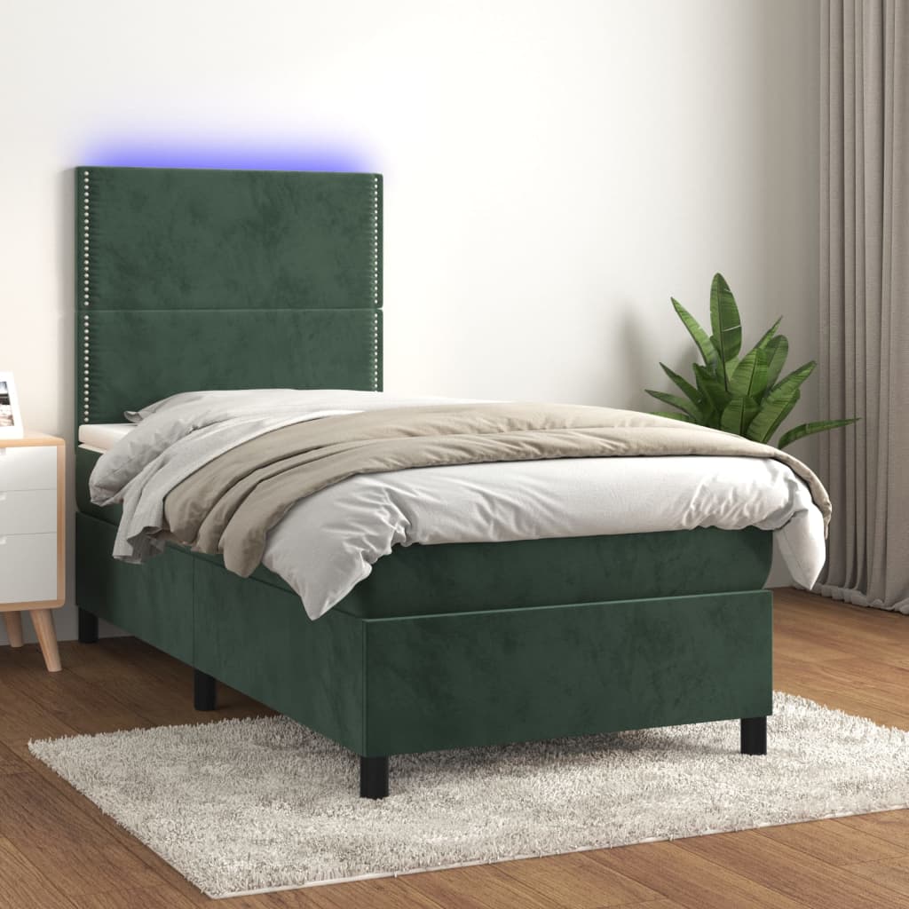 Sommier à lattes de lit avec matelas et LED Vert foncé 90x200cm