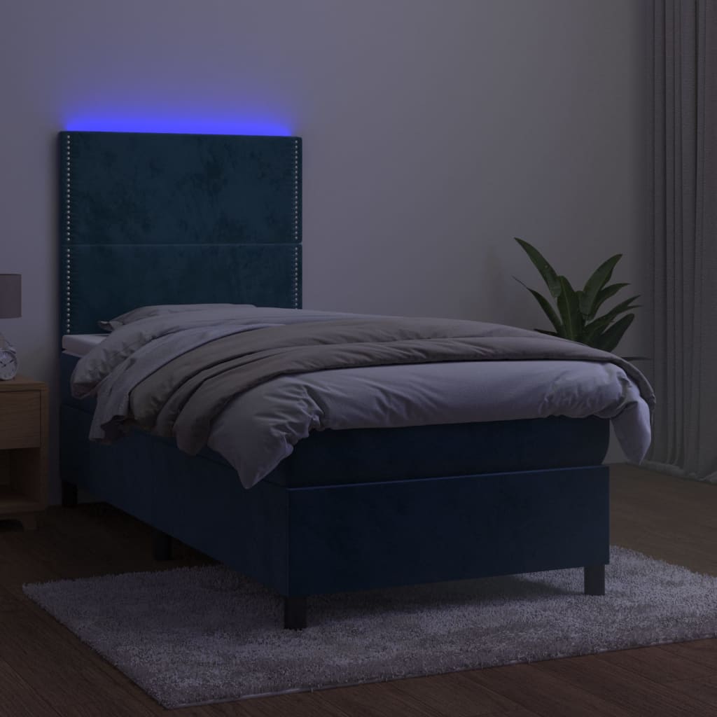 Sommier à lattes de lit avec matelas et LED Bleu foncé 90x200cm