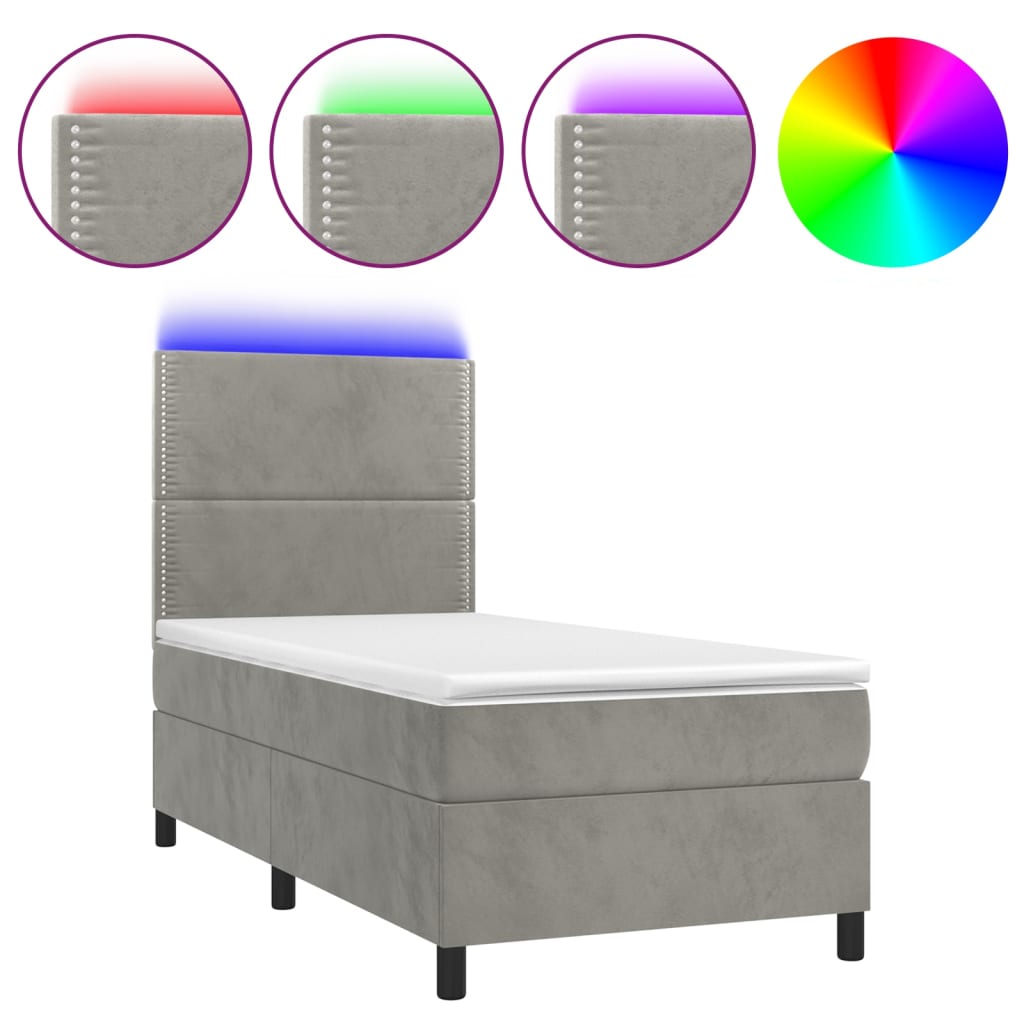 Sommier à lattes de lit matelas et LED Gris clair 100x200 cm