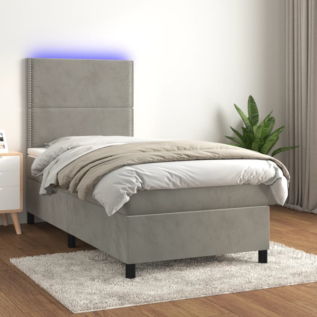 Sommier à lattes de lit matelas et LED Gris clair 100x200 cm