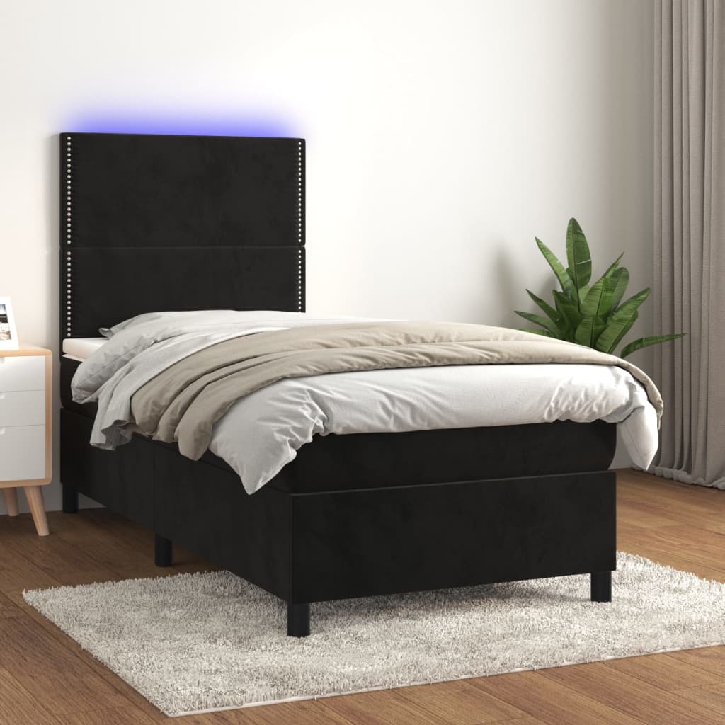 Sommier à lattes de lit matelas et LED Noir 100x200 cm Velours