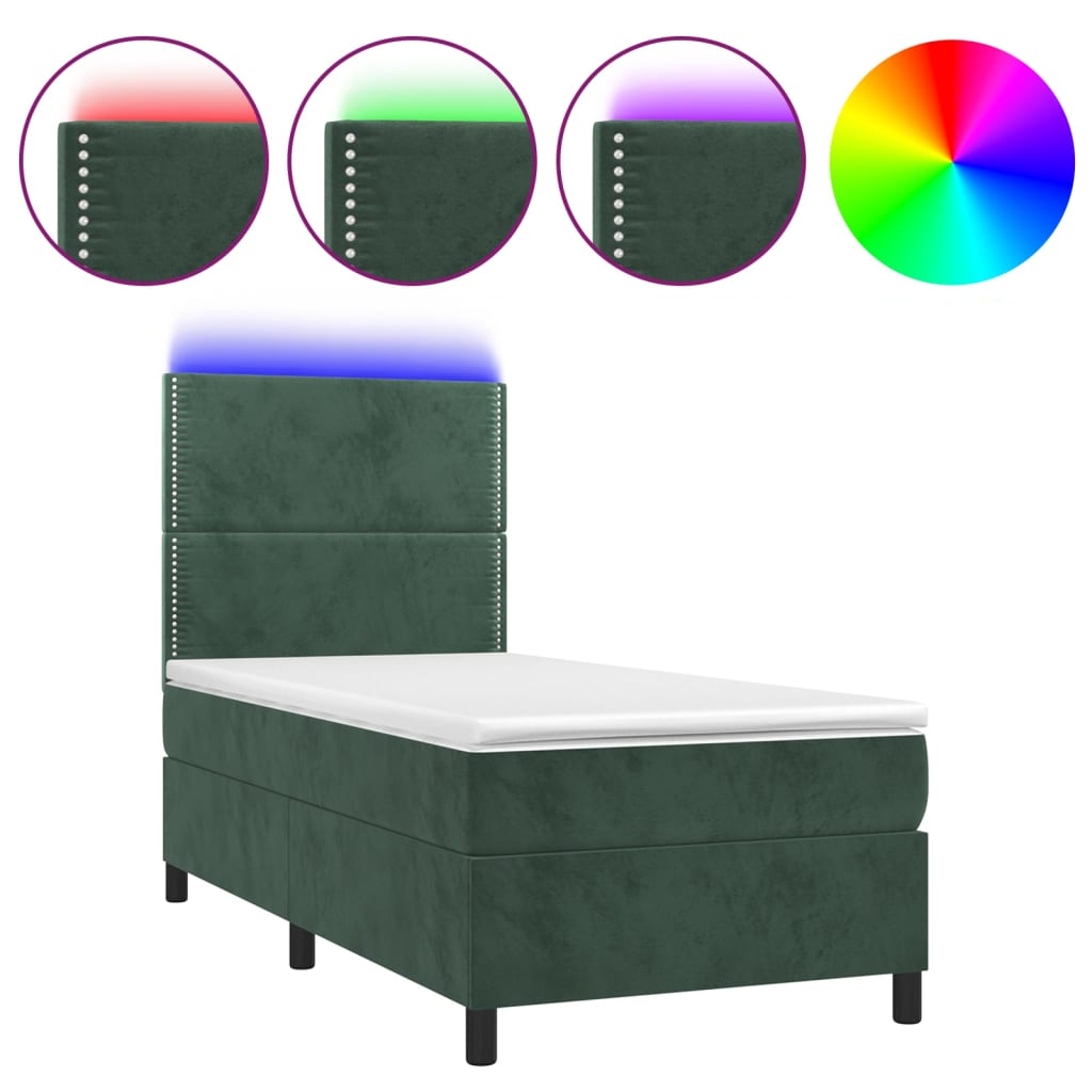 Sommier à lattes de lit matelas et LED Vert foncé 100x200 cm