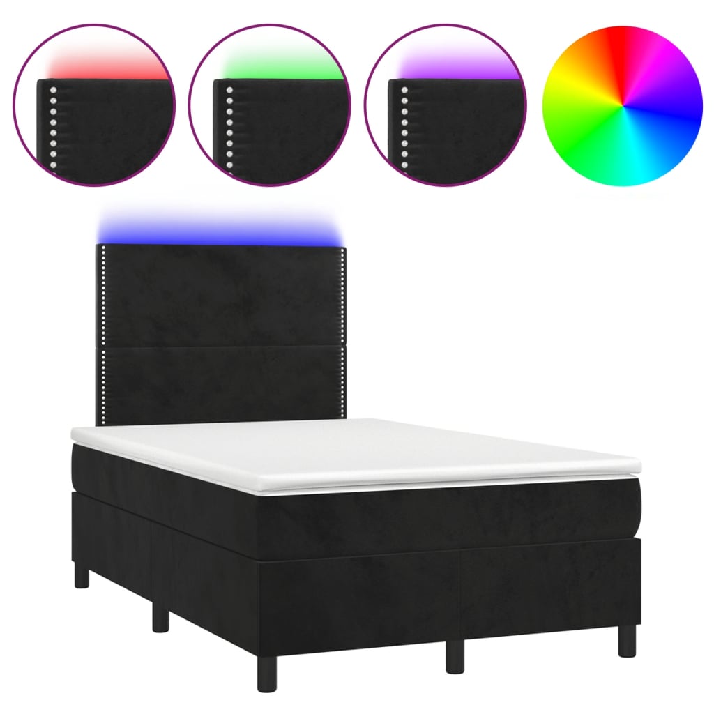 Sommier à lattes de lit matelas et LED Noir 120x200 cm Velours