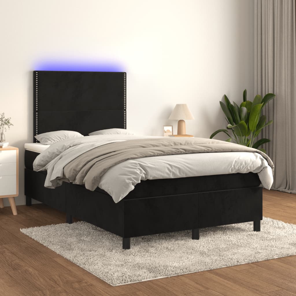 Sommier à lattes de lit matelas et LED Noir 120x200 cm Velours