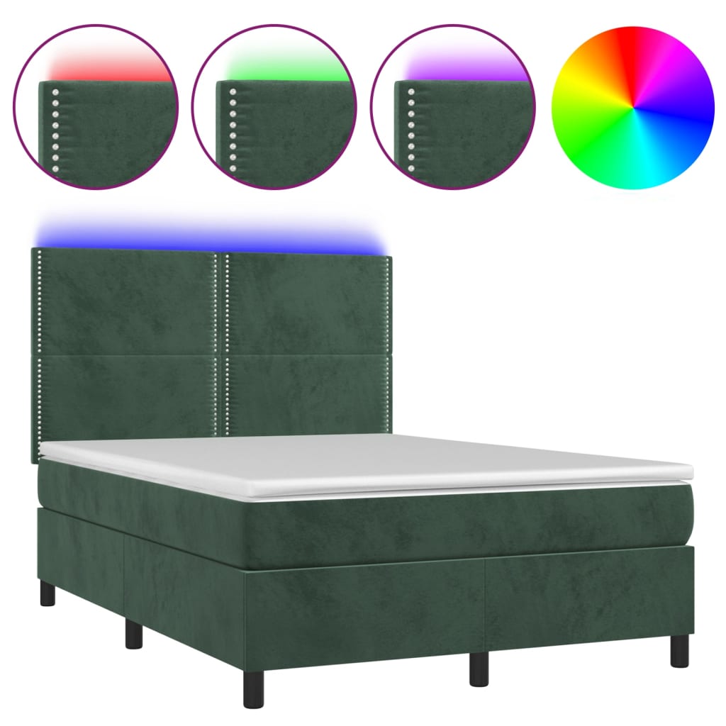 Sommier à lattes de lit matelas et LED Vert foncé 140x190 cm