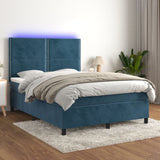 Sommier à lattes de lit matelas et LED Bleu foncé 140x190 cm