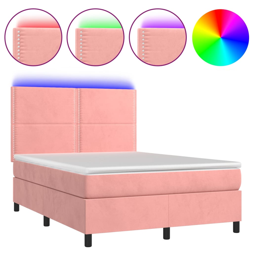 Sommier à lattes de lit matelas et LED Rose 140x190 cm Velours