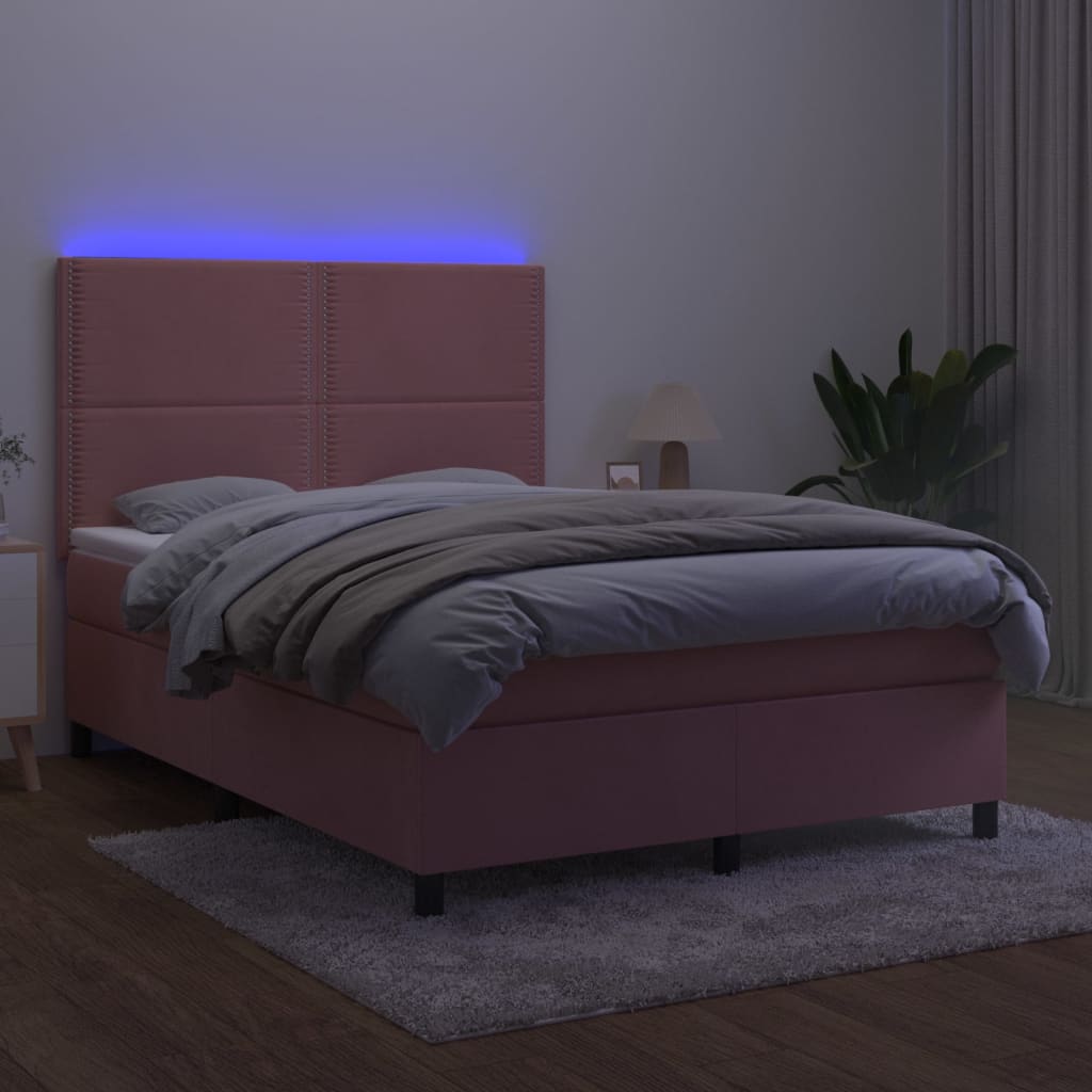 Sommier à lattes de lit matelas et LED Rose 140x190 cm Velours