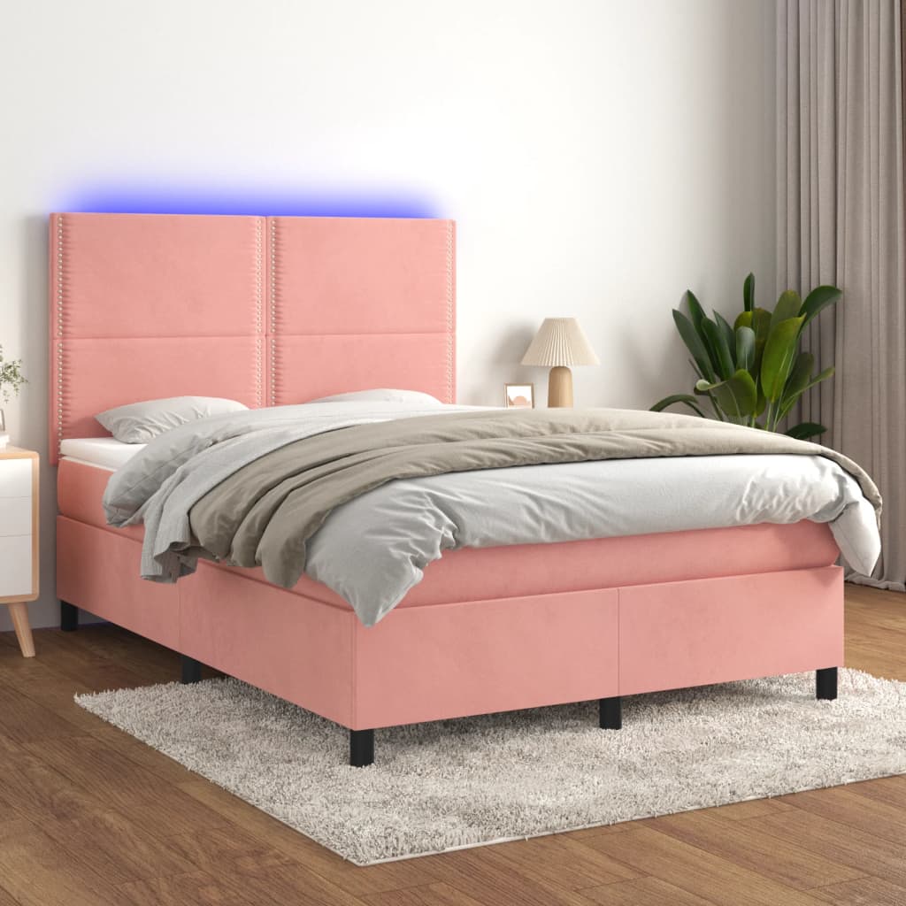 Sommier à lattes de lit matelas et LED Rose 140x190 cm Velours