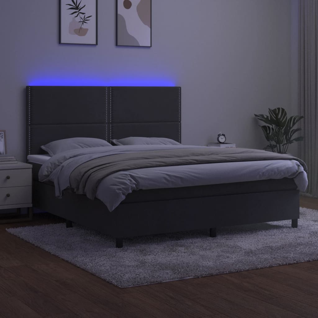 Sommier à lattes de lit matelas et LED Gris foncé 160x200 cm