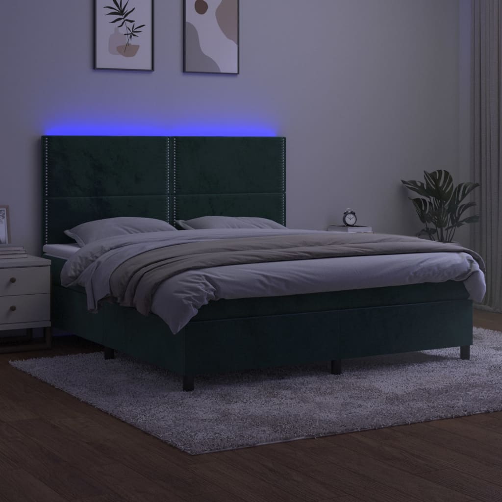 Sommier à lattes de lit matelas et LED Vert foncé 160x200 cm