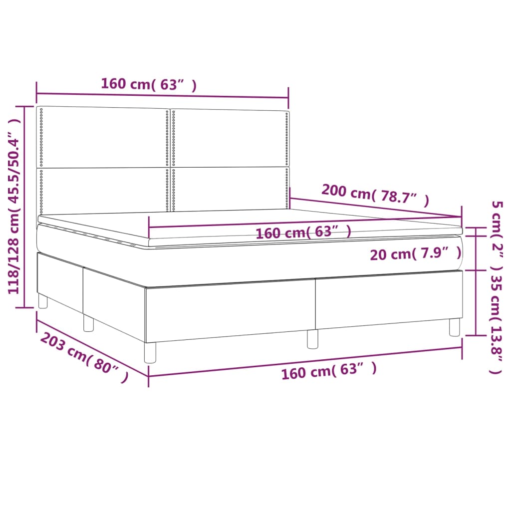 Sommier à lattes de lit matelas et LED Rose 160x200 cm Velours