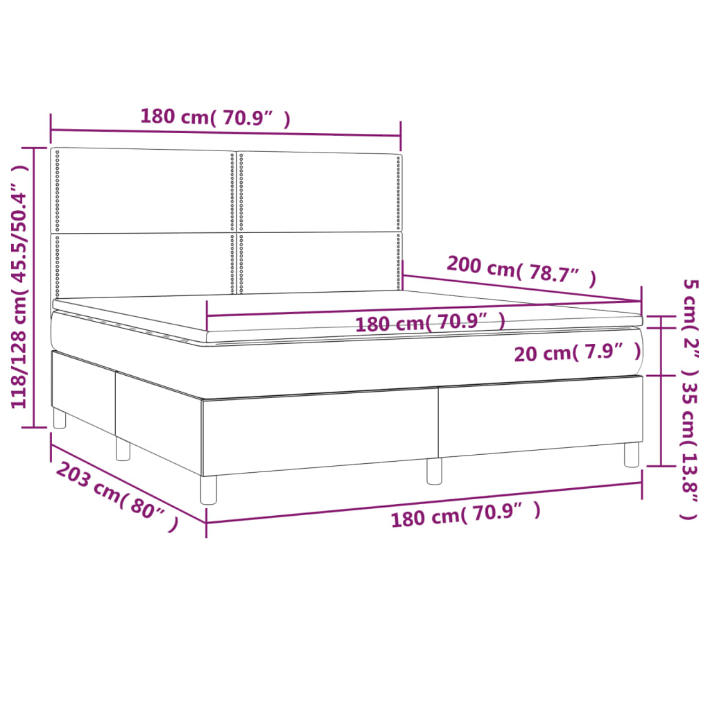 Sommier à lattes de lit matelas et LED Gris clair 180x200 cm