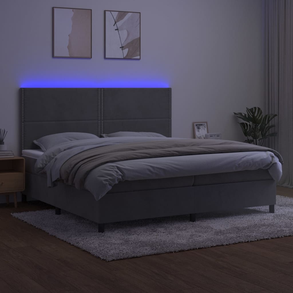 Sommier à lattes de lit matelas et LED Gris clair 200x200 cm