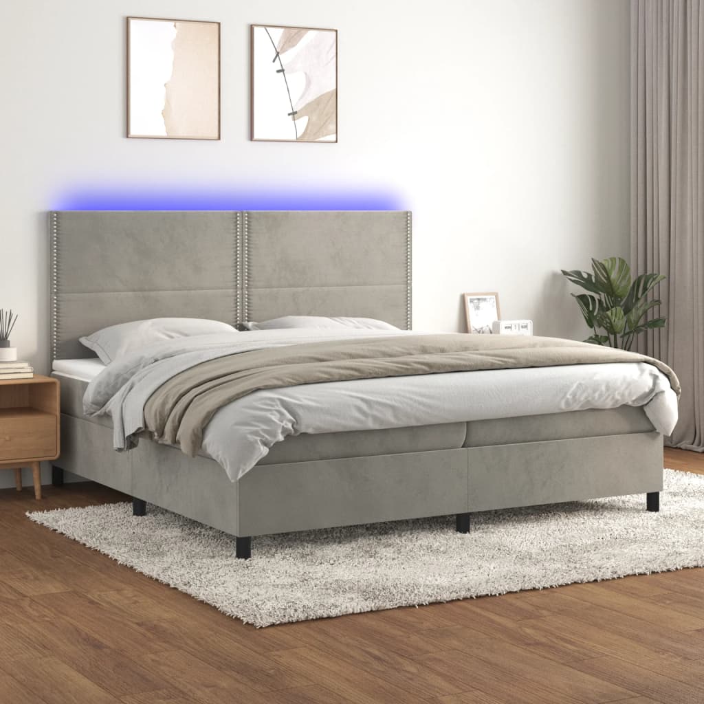 Sommier à lattes de lit matelas et LED Gris clair 200x200 cm