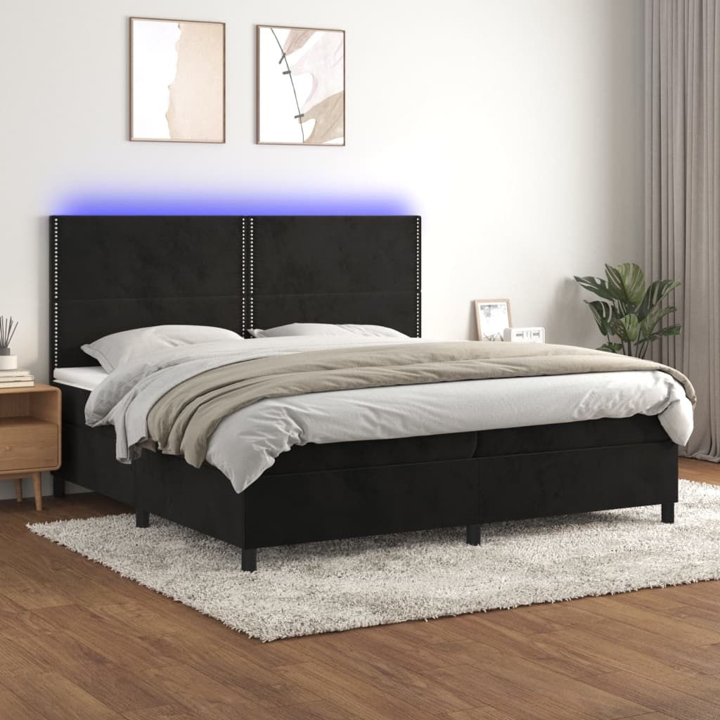 Sommier à lattes de lit matelas et LED Noir 200x200 cm Velours