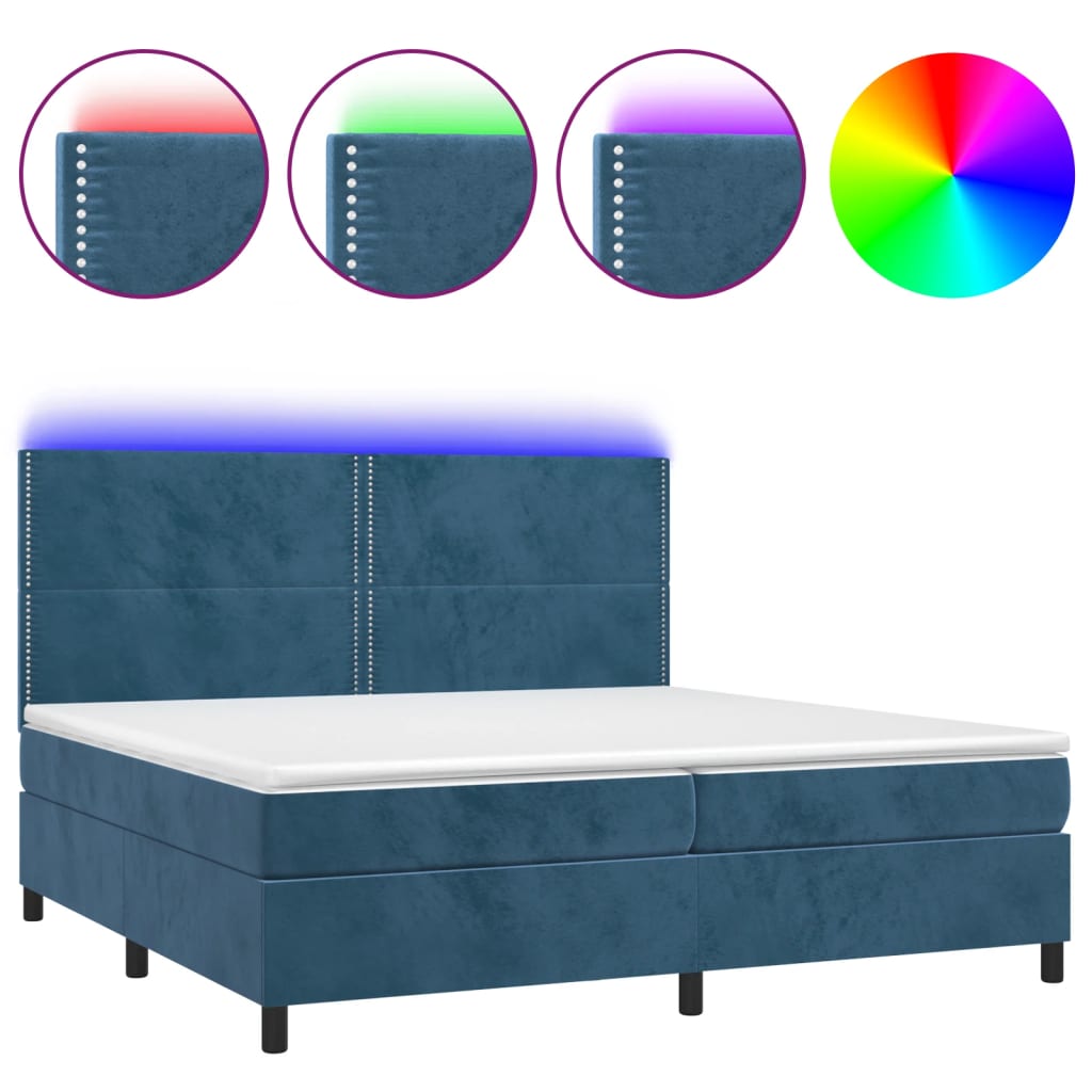 Sommier à lattes de lit matelas et LED Bleu foncé 200x200 cm