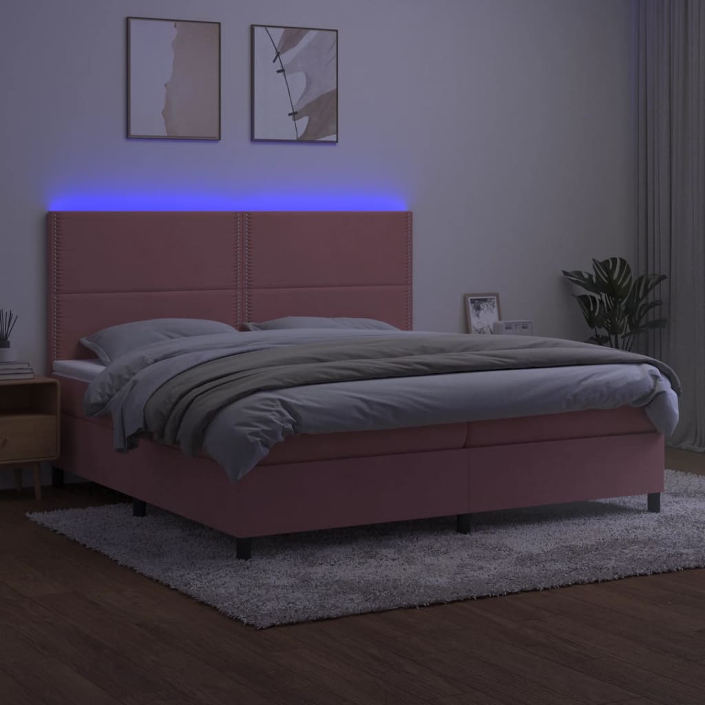 Sommier à lattes de lit matelas et LED Rose 200x200 cm Velours