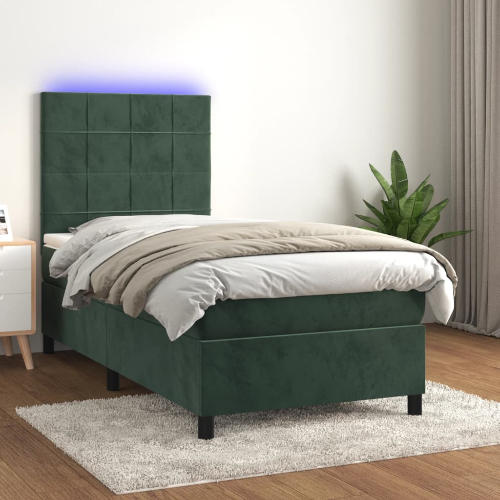 Sommier à lattes de lit et matelas et LED Vert foncé 90x200 cm