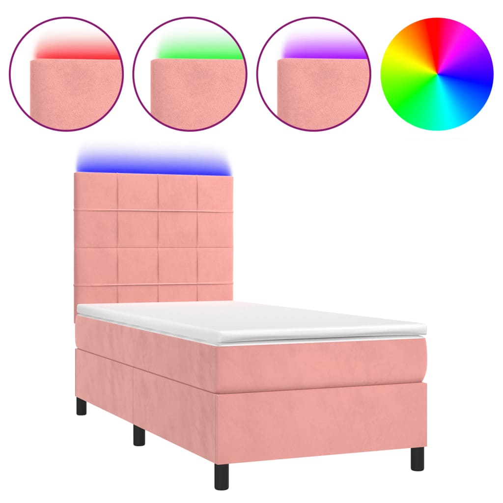 Sommier à lattes de lit avec matelas LED Rose 90x200 cm Velours