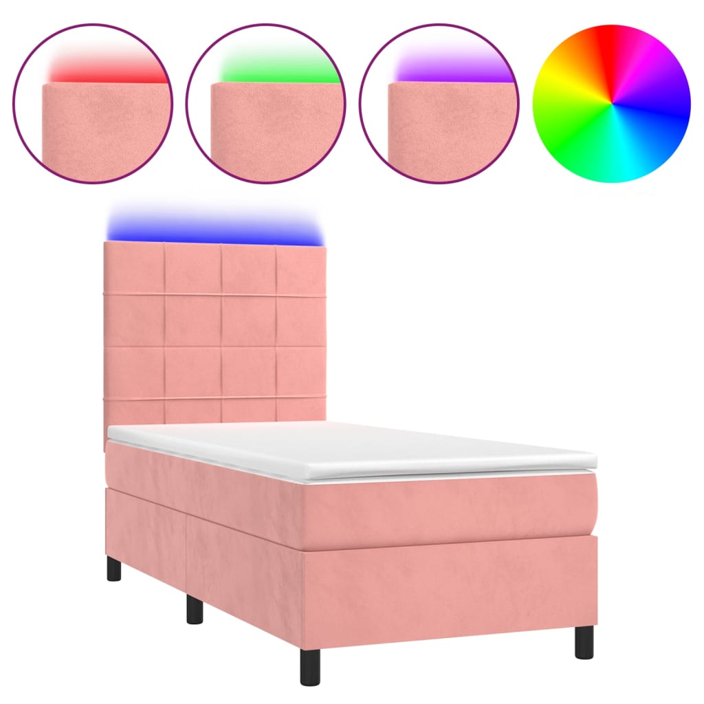 Sommier à lattes de lit matelas et LED Rose 100x200 cm Velours