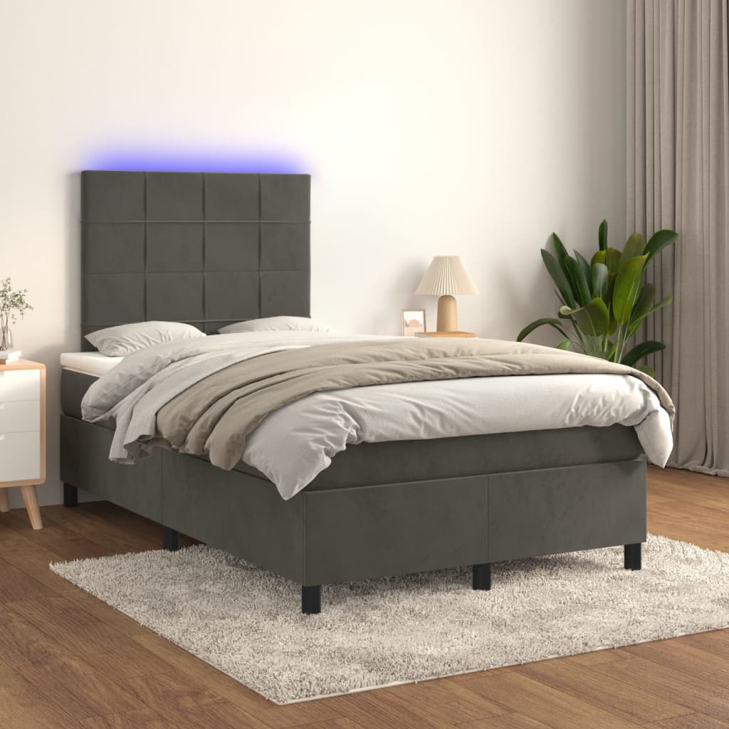 Sommier à lattes de lit matelas et LED Gris foncé 120x200 cm