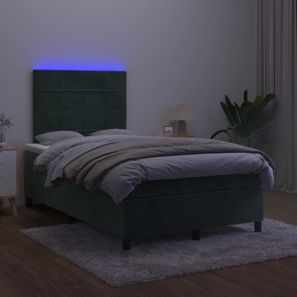 Sommier à lattes de lit matelas et LED Vert foncé 120x200 cm