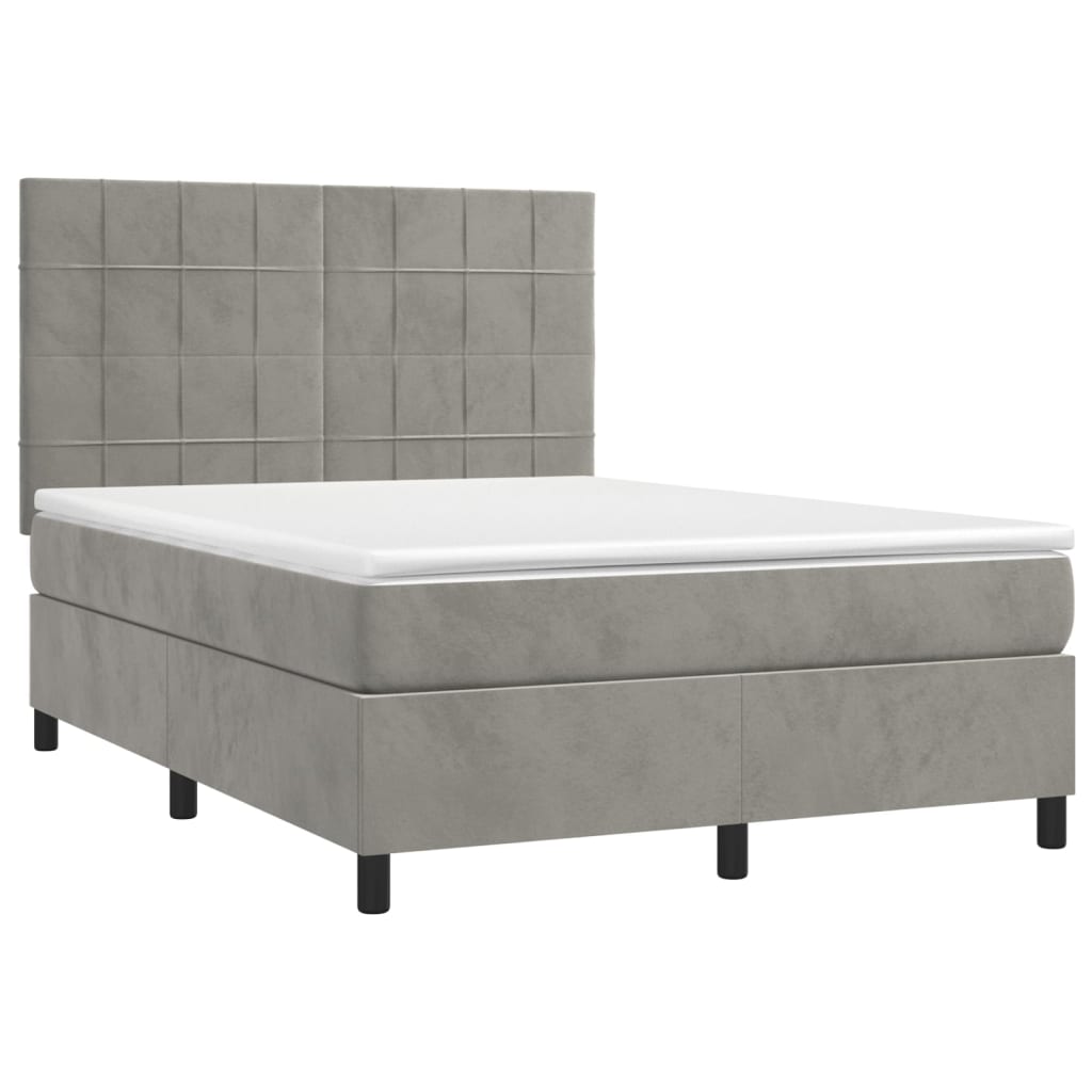 Sommier à lattes de lit matelas et LED Gris clair 140x190 cm