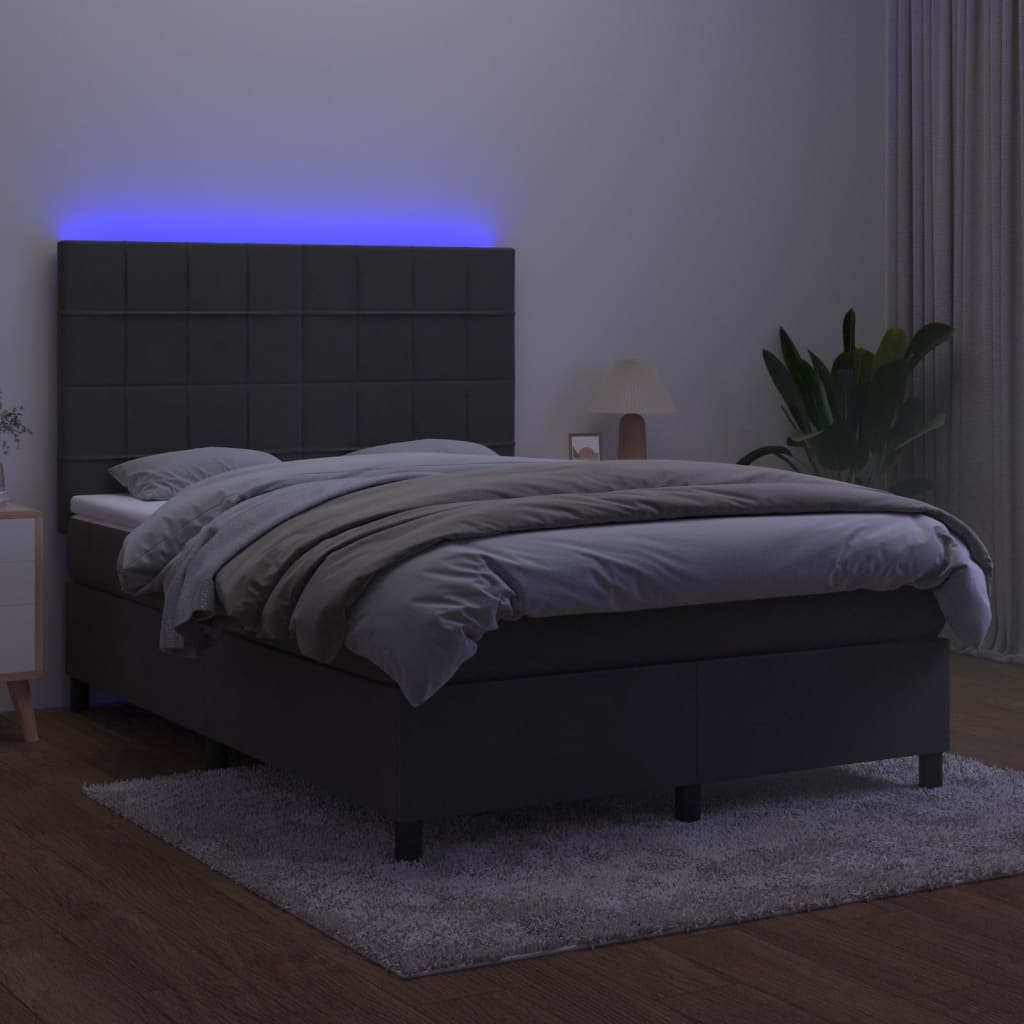 Sommier à lattes de lit matelas et LED Gris foncé 140x190 cm