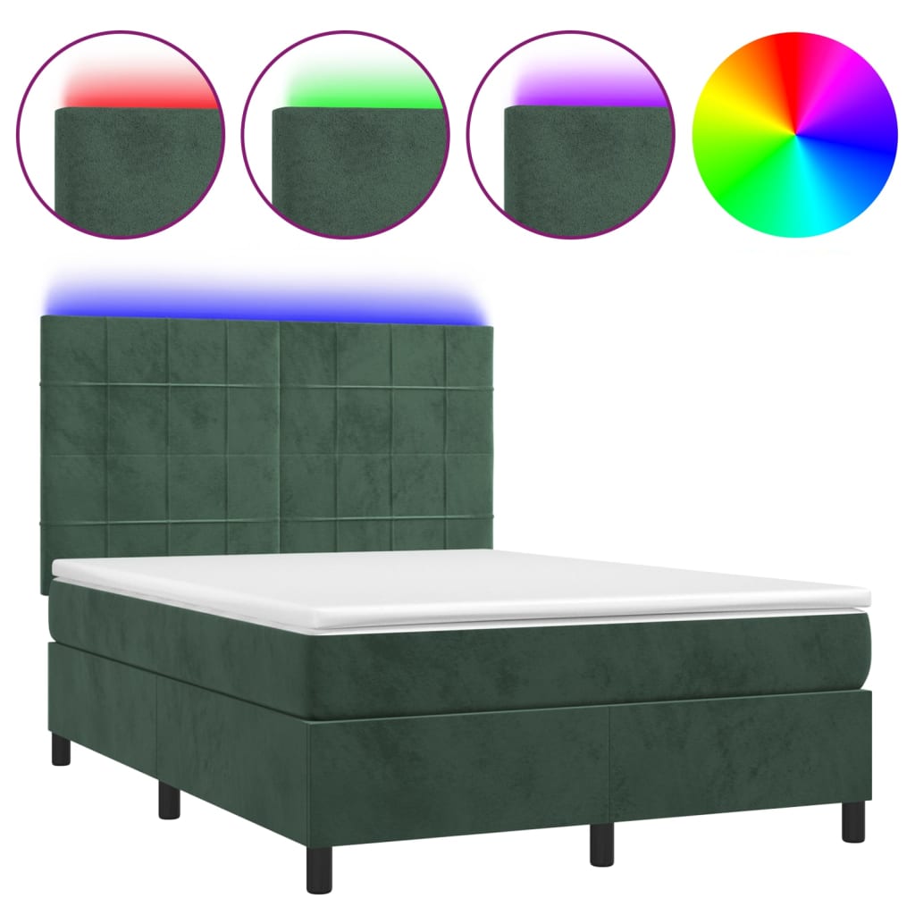 Sommier à lattes de lit matelas et LED Vert foncé 140x190 cm