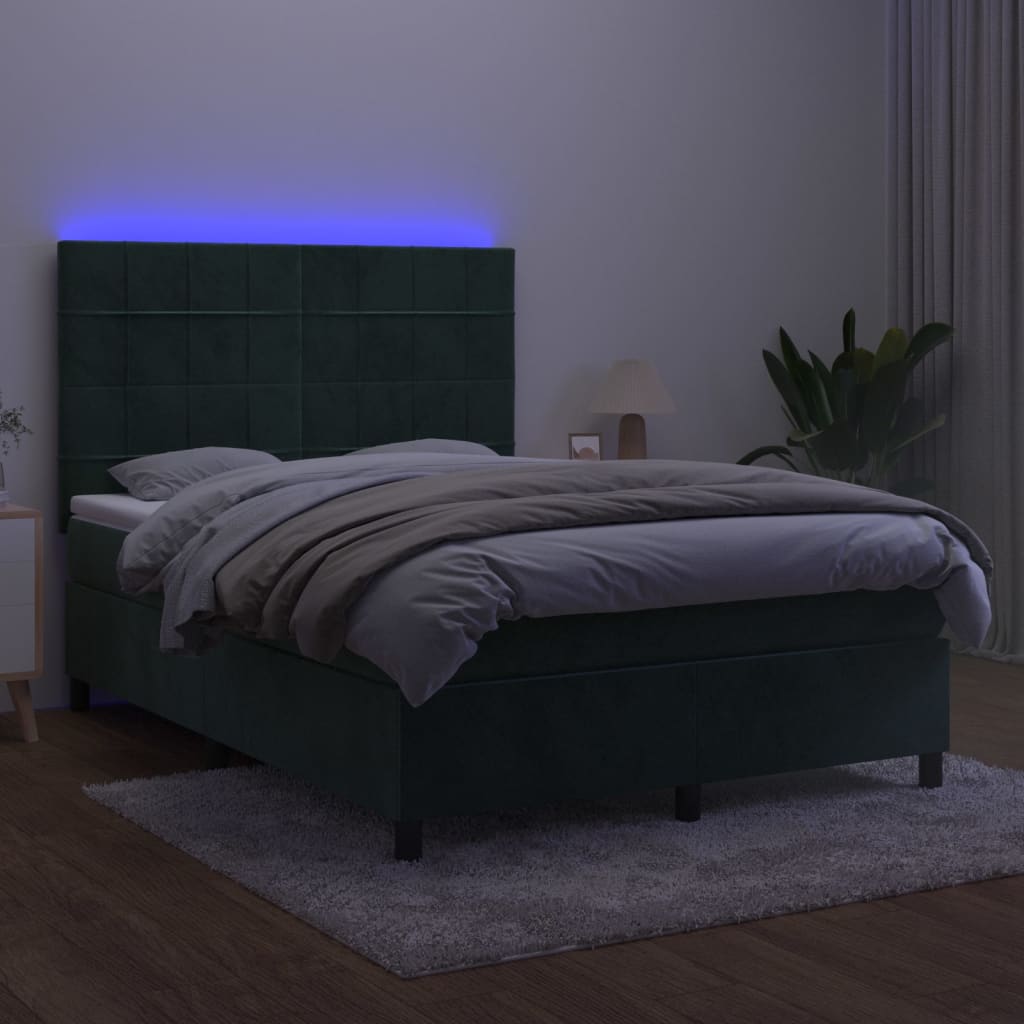 Sommier à lattes de lit matelas et LED Vert foncé 140x190 cm