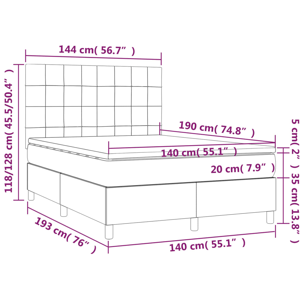 Sommier à lattes de lit matelas et LED Bleu foncé 140x190 cm