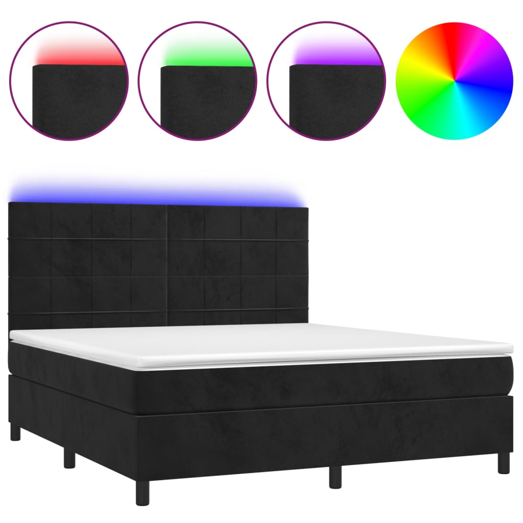 Sommier à lattes de lit matelas et LED Noir 160x200 cm Velours