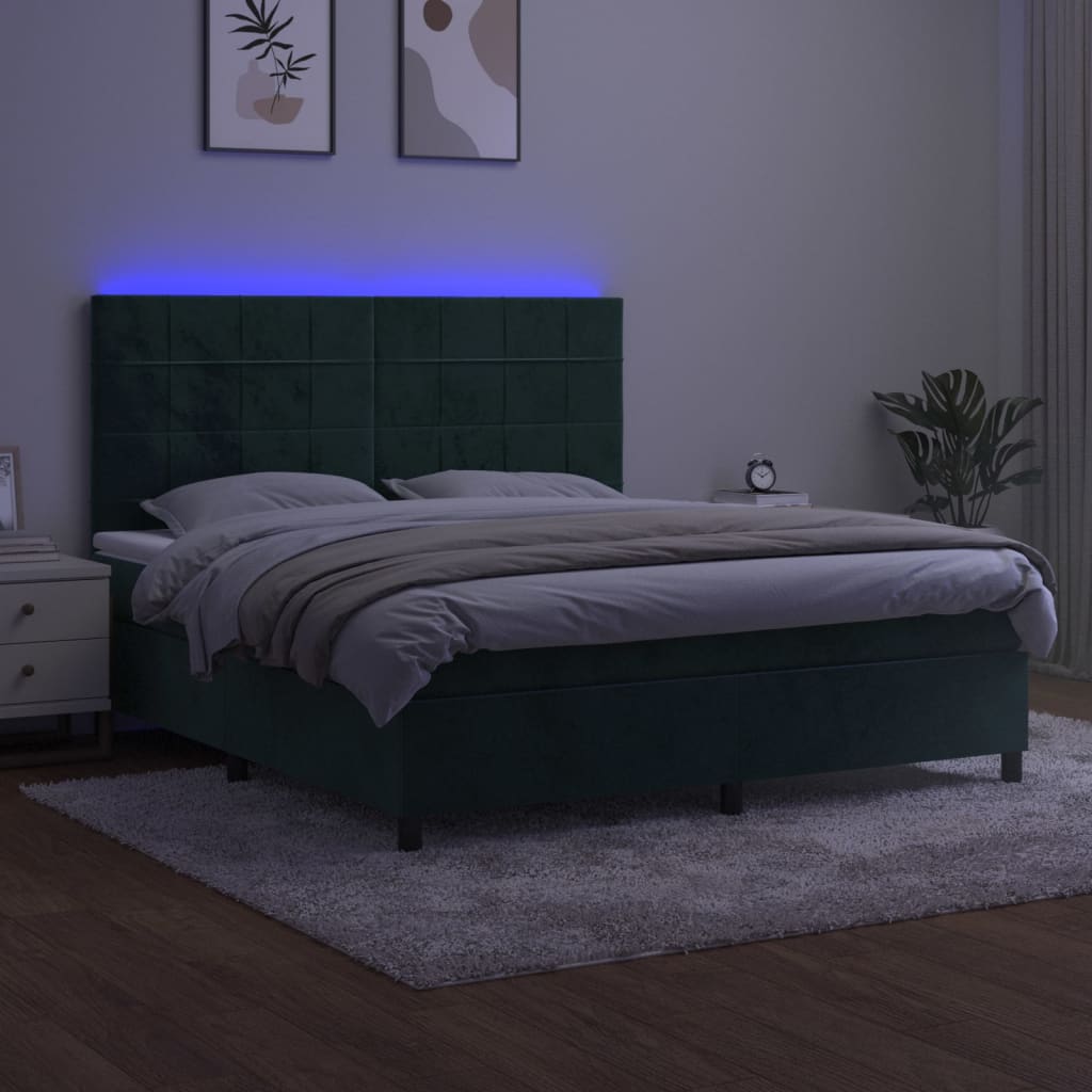 Sommier à lattes de lit matelas et LED Vert foncé 160x200 cm