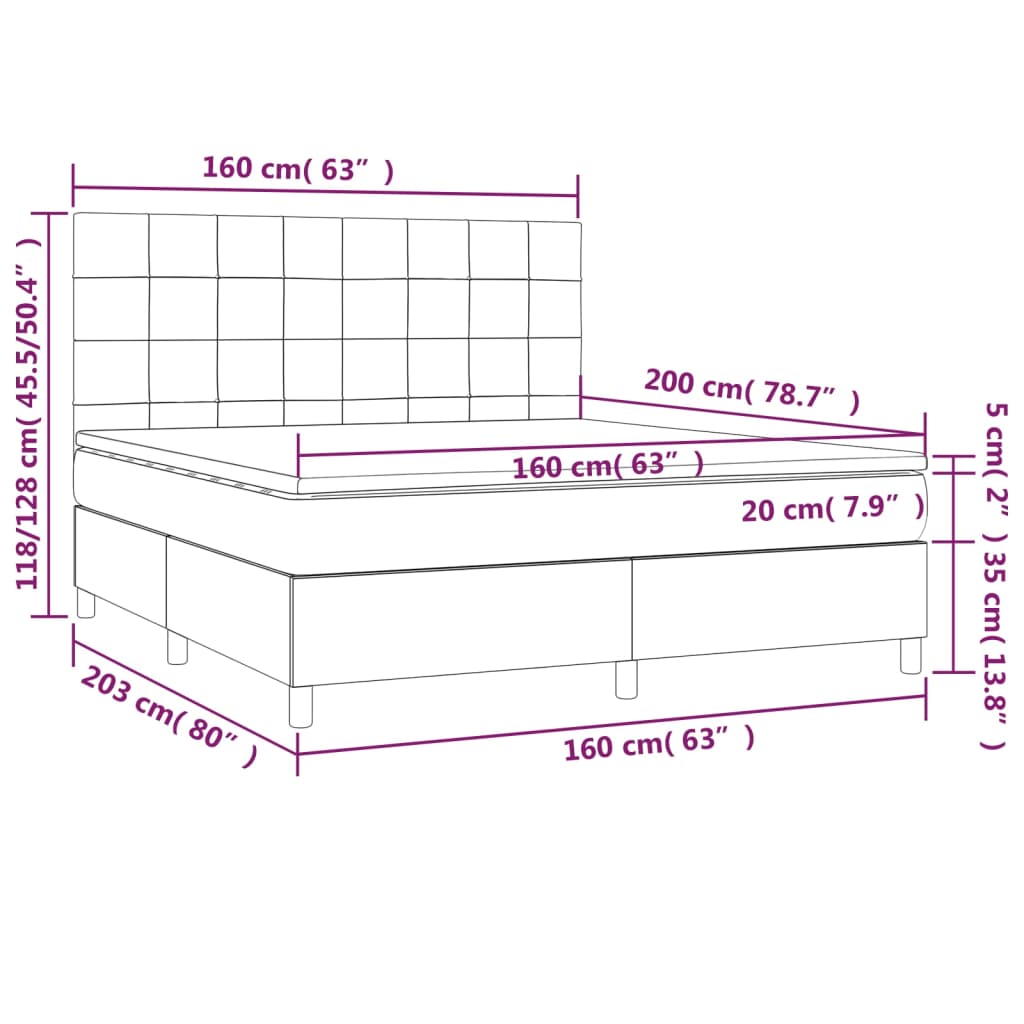 Sommier à lattes de lit matelas et LED Rose 160x200 cm Velours