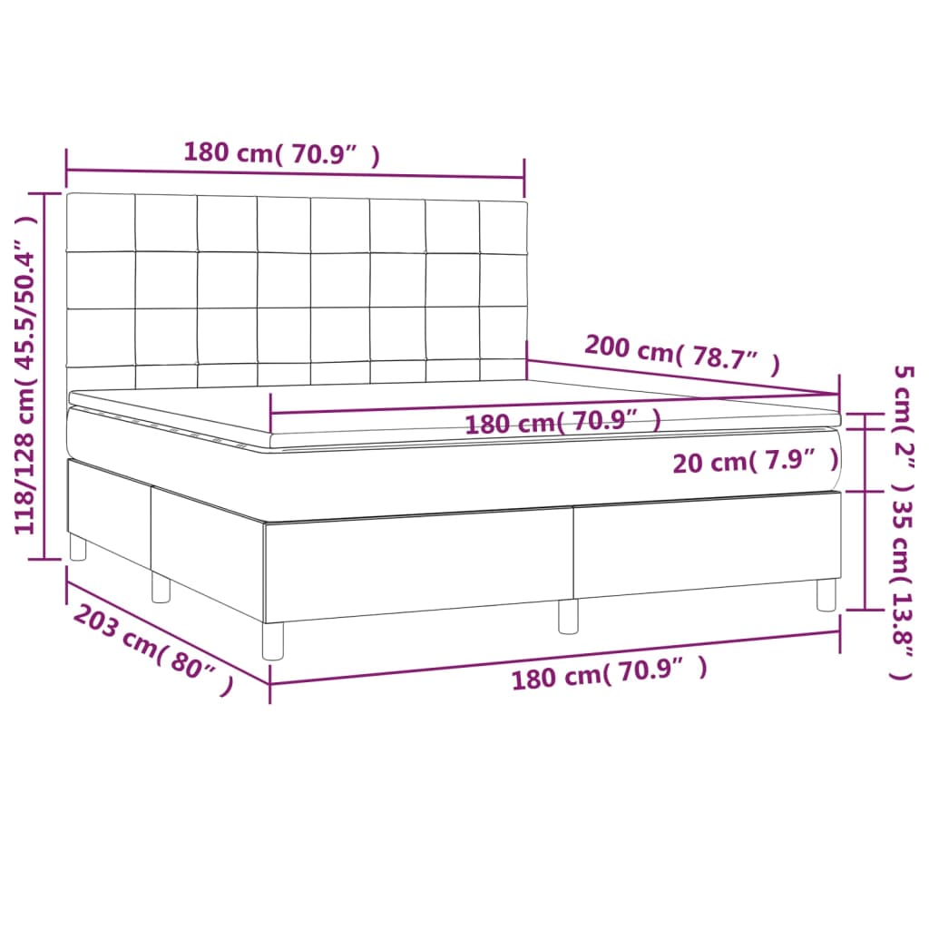 Sommier à lattes de lit matelas et LED Vert foncé 180x200 cm